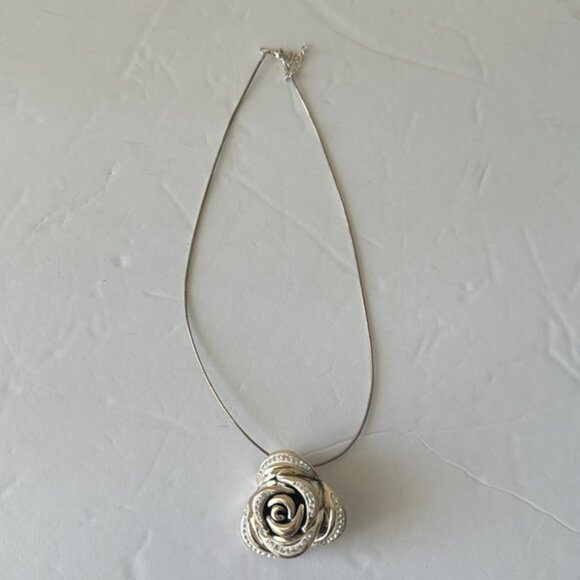Sterling Silver 925 Omega Necklace with Electroform Rose Flower Pendant - Picture 9 of 14